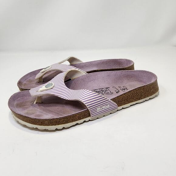 Birkis Birkenstock Martina Toe Post Sandal Women Size 38 US 7 Purple Stripe - Picture 4 of 8